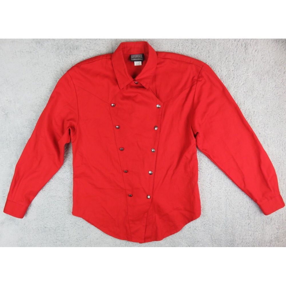 Roughrider Circle T Western Shirt Size M Red USA Made Metal Button 1003 Vintage